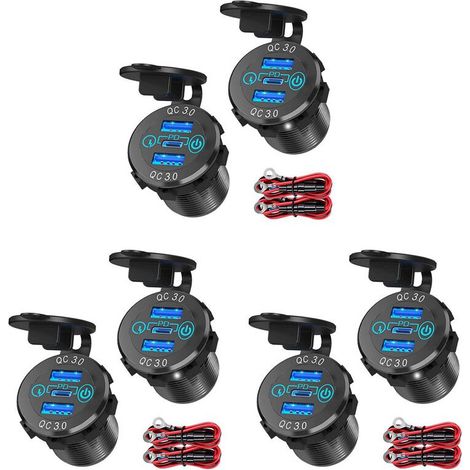 3 QC 3.0 PD3.0 Triple-USB Autoladegerät 12V/24V 60W USB-C Multifunktion mit Schalter für Boot LKW Wohnmobil Motorrad (1/5)