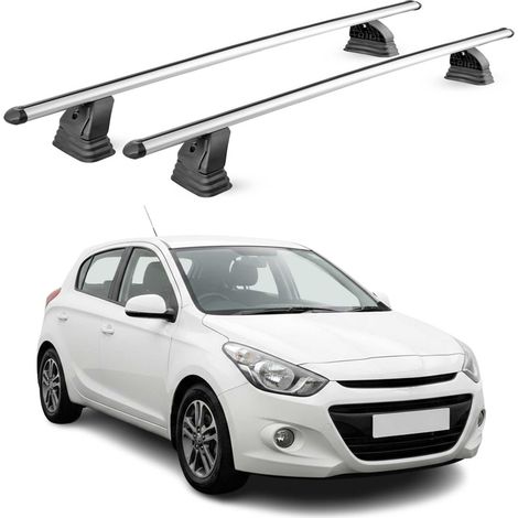 OMAC Barres de toit transversales en aluminium pour Hyundai i20 II 2014-2020 5Portes – TÜV / DIN 75302:2019 – Antivol inclus – Charge max 75 kg – 2 barres – Gris (1/5)