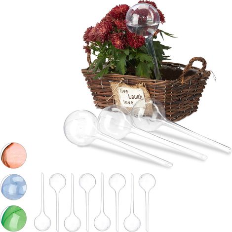 Relaxdays Set Autorriego para Macetas, Plástico, Transparente, 12 Unidades