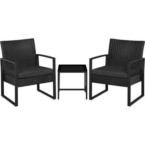 Homevive Juego de Sillas y Mesa Exterior Conjunto de Muebles Exterior Terraza Juego de Silla de Ratán para Jardín Balcón con Cojines Impermeable Negro