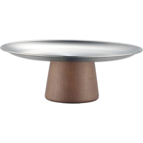 Cake Stand - Stainless Steel Plate Wooden Base - Elevated Dessert Display Stand for Parties Weddings Cafes - Large (1/5)
