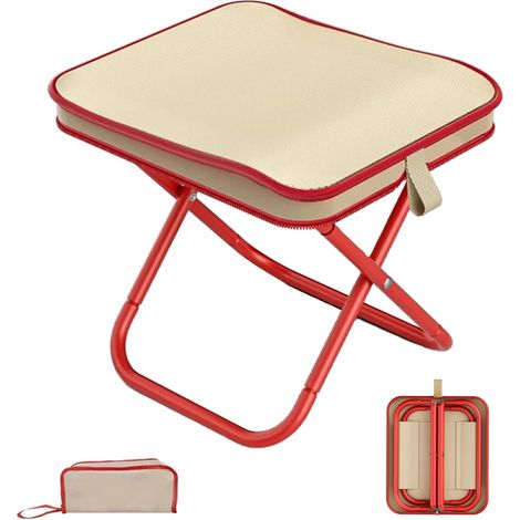 Tabouret de Camping Pliable et Portable, Mini Tabouret Pliable pour Camping avec Sac de Rangement, Jusqu'à 120 kg, Randonnée, Pêche(Rouge) (1/5)