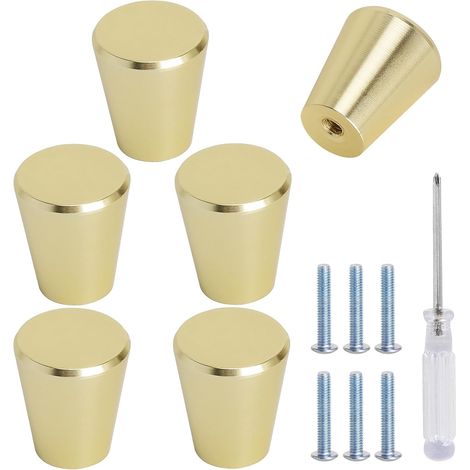 Lot de 6 Bouton de Meuble Rond Dorés, Bouton de Porte de Placard avec Vis et Tournevis, Style Moderne Boutons de Meuble pour Tiroir, Placard, Porte (1/5)