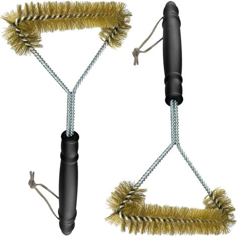 2 pièces Brosse à Barbecue en Laiton, 12 pouces/30 cm Triangulaire 360° Nettoyage, Brosse en Laiton pour Barbecue avec poignée thermorésistante, Brosse pour Grille de Barbecue à gaz (1/5)