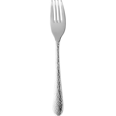 Fourchette à dessert 15,8 cm, en acier inoxydable poli, martelé, ergonomique, brillante, passe au lave-vaisselle, argent (1/4)