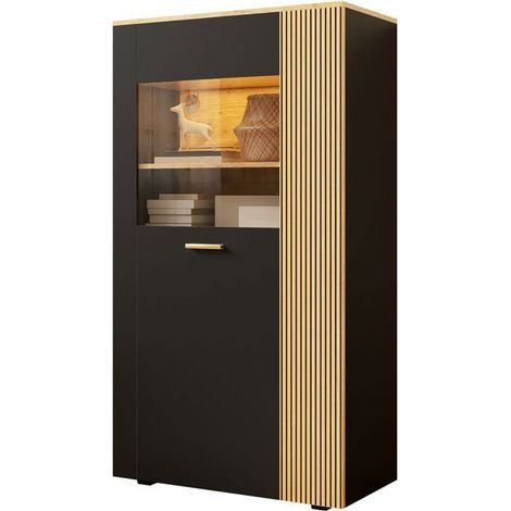 Vitrine salle à manger, rangement généreux avec 5 étagères + LED 16 couleurs, portes vitrées, gestion câbles (1/5)
