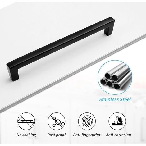 Black Cabinet Handles 160mm Screws Self Adhesive Handles Kitchen Cabinets Cupboard Drawer Door Stainless Steel (1/2)