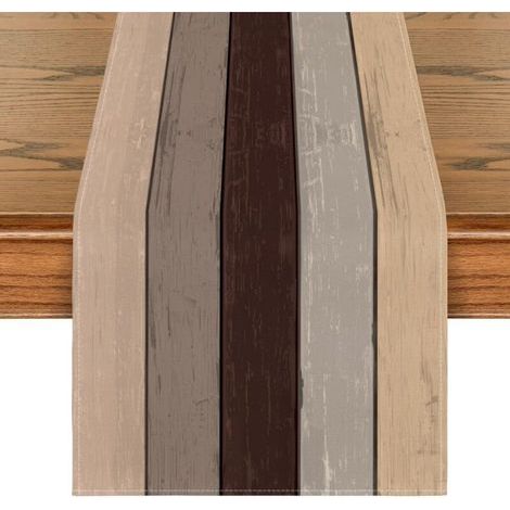 Chemin de table d'automne - Antique - Bois rustique - Décoration saisonnière de table de cuisine en intérieur, décor de fête/vacances - 33x 120 cm (1/4)