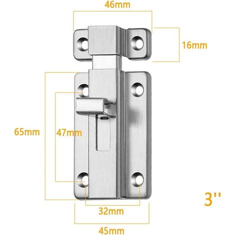 pezzi di chiavistello, chiavistello per porta scorrevole in acciaio inossidabile da 3'', per bagno, WC, capannone, camera da letto con serratura a scatto (1/3)