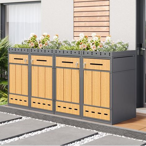 Mueble para cubos de basura con macetero de acero OKMYHOME (1/5)