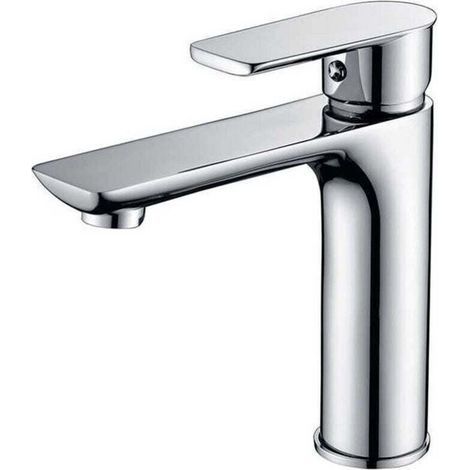Mitigeur Lavabo Robinet de Salle de Bains avec Poignée Carrée en Laiton Mélangeur de Lavabo Froid et Chaud avec Levier Unique,Argent(Pas de tuyau) (1/4)