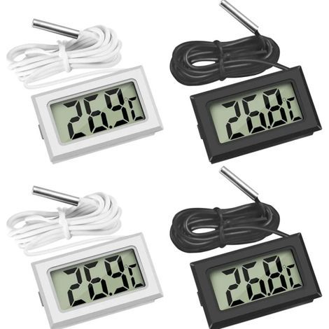 Lntyq 4 Pcs Thermomètre Réfrigérateur ,Thermomètre LCD Numérique avec Sonde Étanche pour Réfrigérateur Congélateur Aquarium (Lot de 2 Noir et 2 Blanc) (1/5)