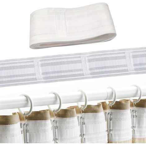 Kräuselband 5 m x 85 mm Ruflette weiß mit Schlaufen, plissiert, abnehmbar für Dusche (1/5)