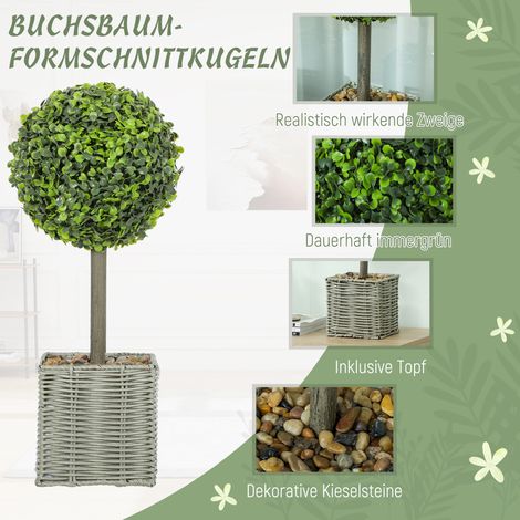 Lot de 2 arbres artificiels UV, plantes synthétiques vertes en pot ciment, adaptés à l'intérieur et extérieur. (1/4)