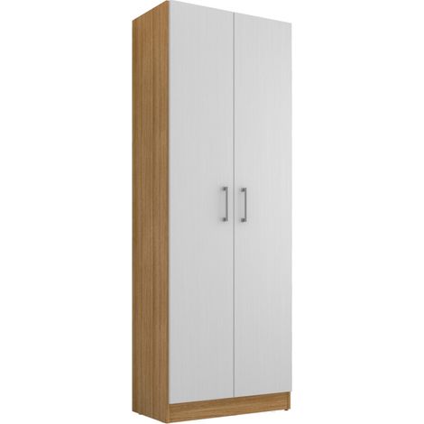 Armoire 2 Portes Chêne et Blanc 5 Niches L 61 H 170.6 P 35.3 cm