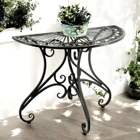 DanDiBo Wandtisch Tisch Halbrund Flurtisch Konsolentisch Metall Braun Beistelltisch Wand 90 cm Vigo 19511 Vintage Antik (1/3)