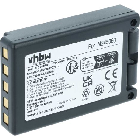 vhbw Akku Ersatz für Teleradio M245060, 22.381.2, D00004-02 für Industrie-Funkfernsteuerung Fernbedienung (2400 mAh, 3,7 V, Li-Ion) - Schwarz (1/4)