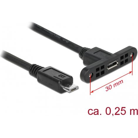 Delock Cable USB 2.0 Micro-B hembra, instalaciÃ³n en panel  USB 2.0 Micro-B macho de 25 cm