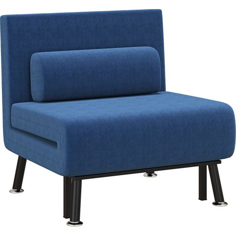 Poltrona Letto Reclinabile in 5 Posizioni 75x70x75 cm in Tessuto Effetto Lino e Acciaio Blu Scuro (1/5)