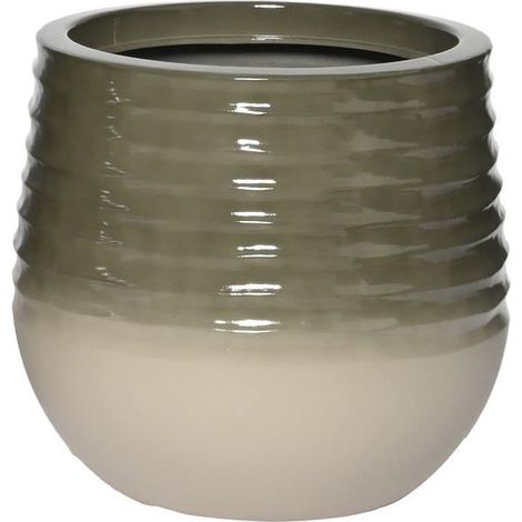 Kaemingk Pflanzgefäß Jamie S bauchig geriffelt Grün & Weiß Ø 28 cm 37 cm - Kunststoff