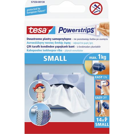 TESA Montageplatten, selbstklebende Streifen, klein bis 1 kg, für Wandmontage, 14 Stück (1/5)