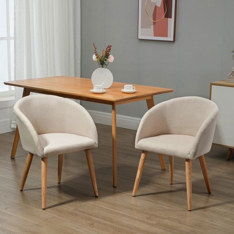 Lot de 2 chaises rembourrées design scandinave avec pieds en bois et coussinets antidérapants de haute qualité, beige (1/4)