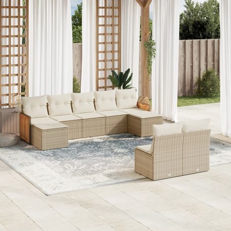Set de sofás de jardín 9 pzas con cojines ratán sintético beige vidaXL (1/3)