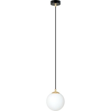 Sospensione Contemporanea Yudi 1 Luce Acciaio Nero/Oro Sfera Vetro Bianco (1/5)