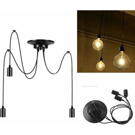 Wottes – Lustre suspension ajustable E27 1,5m – 3 lumières – Style vintage noir pour salon et chambre – Design modulable