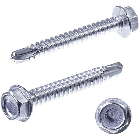 Vis à Tôle Tête Hexagonale avec Collet 0.6 x 60 mm Acier Inoxydable A2 Pointe Foret (Lot de 100) (1/2)