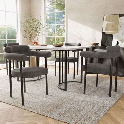 Esstisch- und Stuhlset (5-teiliges Set), mit Designer-Tischbeinen aus Metall, inklusive 4 grauen Samt-Hohlstühlen, stilvoll und bequem, geeignet für Zuhause und Restaurant
