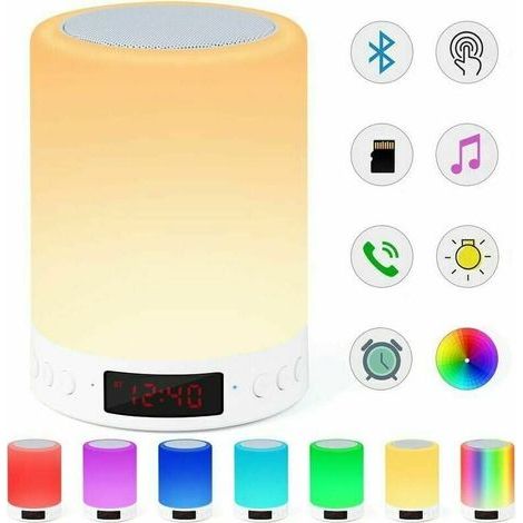 Enceinte Bluetooth - Lampe De Chevet Avec Réveil Et Radio FM - 7 Couleurs RGB Dimmable - Haut-Parleur Portable Stéréo - Batterie 1800 mAh - 1 Pièce (1/5)