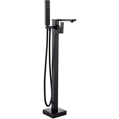 Robinet De Baignoire Avec Douchette Cascade Baignoire Robinet Mitigeur Au Sol Autoportant Melangeur Baignoire Îlot Sur Pied Avec Poignée noir(connexion interne) (1/5)