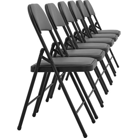 Lot de 6 chaises de bureau conférence visiteur pliable en synthétique gris et métal noir 030005806 (1/5)