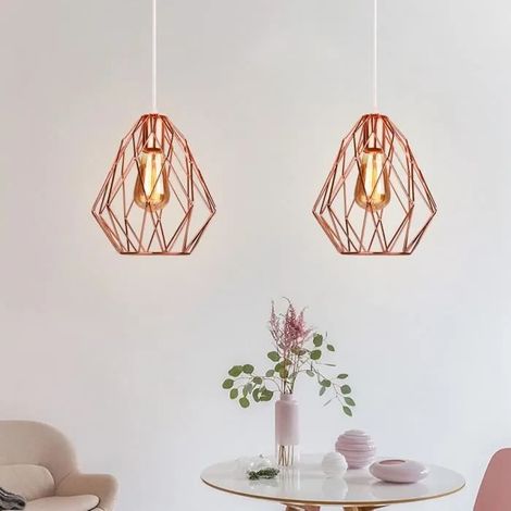 U-DO LOT DE 2 Suspension Filaire Vintage 2124CM Lustre en Métal Or Rose Rétro Ajustable Plafonnier Intérieur Industriel (1/4)