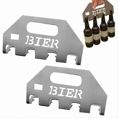 Vierfacher Flaschenöffner und Flaschenhalter mit Tragegriff fürs Camping (2er-Set). Öffnet mühelos 4 Flaschen mit einem einzigen Druck. (1/5)