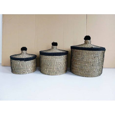Set di 3 cestini nyero rotondi beige e neri - Atmosphera créateur d'intérieur (1/5)