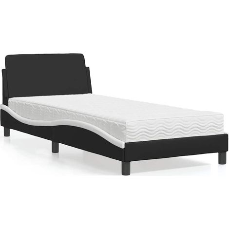 Lit avec matelas en mousse, similicuir, tête de lit et lattes, noir et blanc, 80 x 200 cm - PANGIVO (1/5)