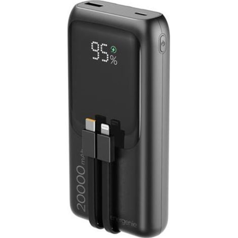 Gembird PB20-PD20-LCD-01 Batería externa de carga rápida con cables integrados, 20 W, 20000 mAh, color negro