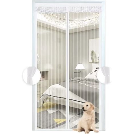 White Magnetic Fly Screen, Mesh Curtain, Fully Enclosed Door, Self-Close for Balcony, Easy Installation, 140x240cm