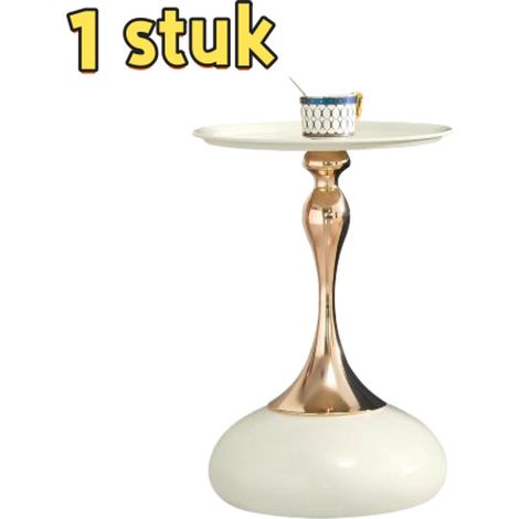 Petite table d'appoint ronde avec piètement en métal, idéale pour le salon, la chambre ou le balcon, dimensions 38 x 38 x 54 cm, couleur blanche. (1/5)