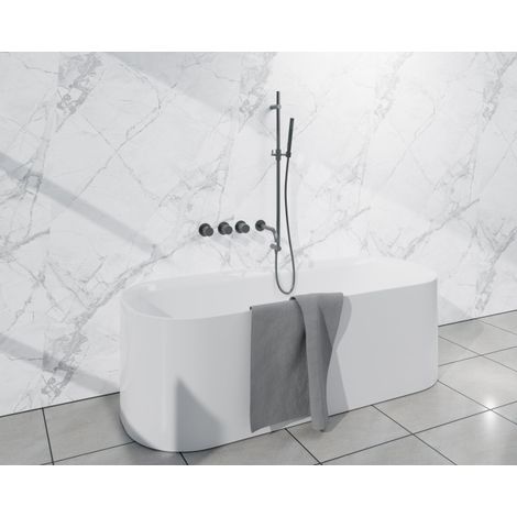 Fortifura Nebbio Ensemble combiné bain - mitigeur thermostatique - barre coulissante avec coude mural intégré - flexible de douche lisse - douchette à (1/5)