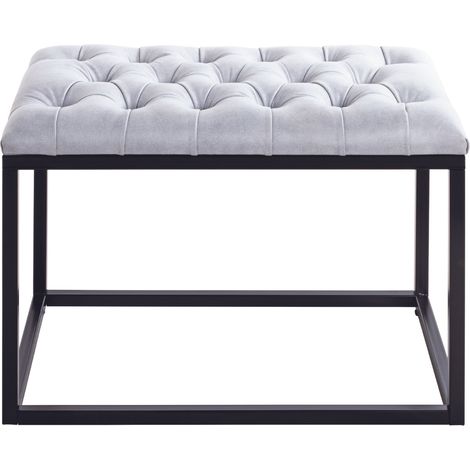 Tabouret en simili-cuir coloris gris et acier noir - Longueur 60 x Profondeur 40 x Hauteur 45 cm (1/5)
