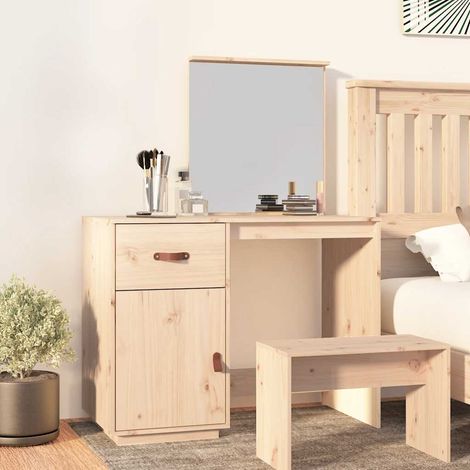Coiffeuse avec miroir en bois de pin massif non traité 95 x 50 x 135 cm - PANGIVO (1/5)