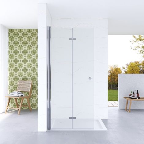 Walk-in Dusche Duschtür Duschwand Duschabtrennung 5mm ESG Klares Sicherheitsglas Rahmenlos Falttür Duschkabine Aqua Lavos 90x187 cm (1/5)