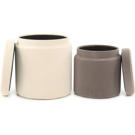 Poufs rangement gigognes zora 25 (lot de 2) - Ivoire, taupe