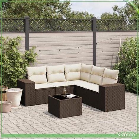 Salon de jardin - 3254900 - Résine tressée marron - Modulable 6 places - Coussins déhoussables (1/3)