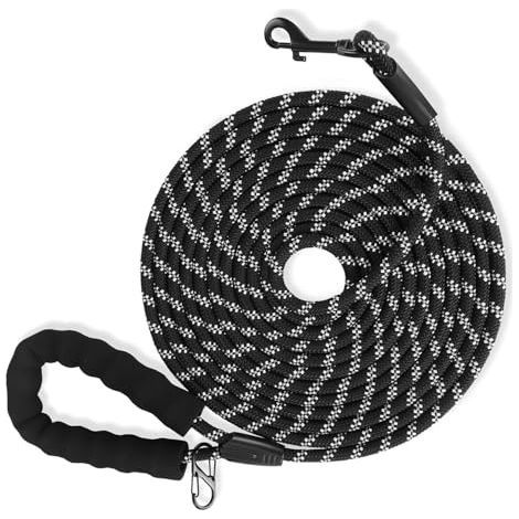 Longe pour Chien, 5M 10M 20M Solide Laisse Chien Poignée Rembourrée Confortable Laisse de Dressage, Laisse Longue de Petites à Grandes Taille (Noir, 5M8MM) (1/5)