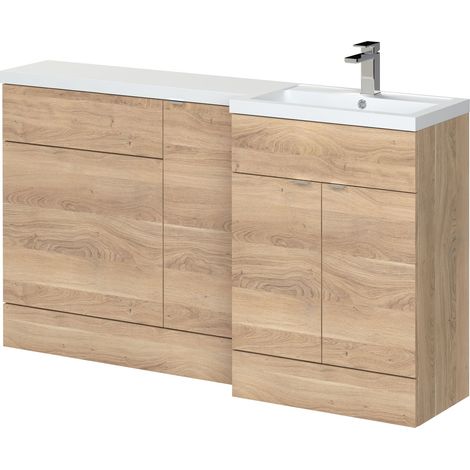 Alrewas Contemporary 2 Door Right-Hand Floor Standing Combination Unit with Basin, Bleached Oak, 1500mm