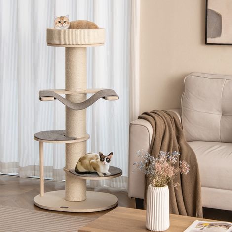 Arbre à chat Jouets pour chat Moderne 120 cm avec Griffoirs et Tapis en Sisal CW45124 (1/3)